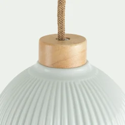 Suspension électrifiée en porcelaine striée D14,8cm - blanc