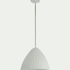 Suspension électrifiée en porcelaine striée D29,3cm - blanc