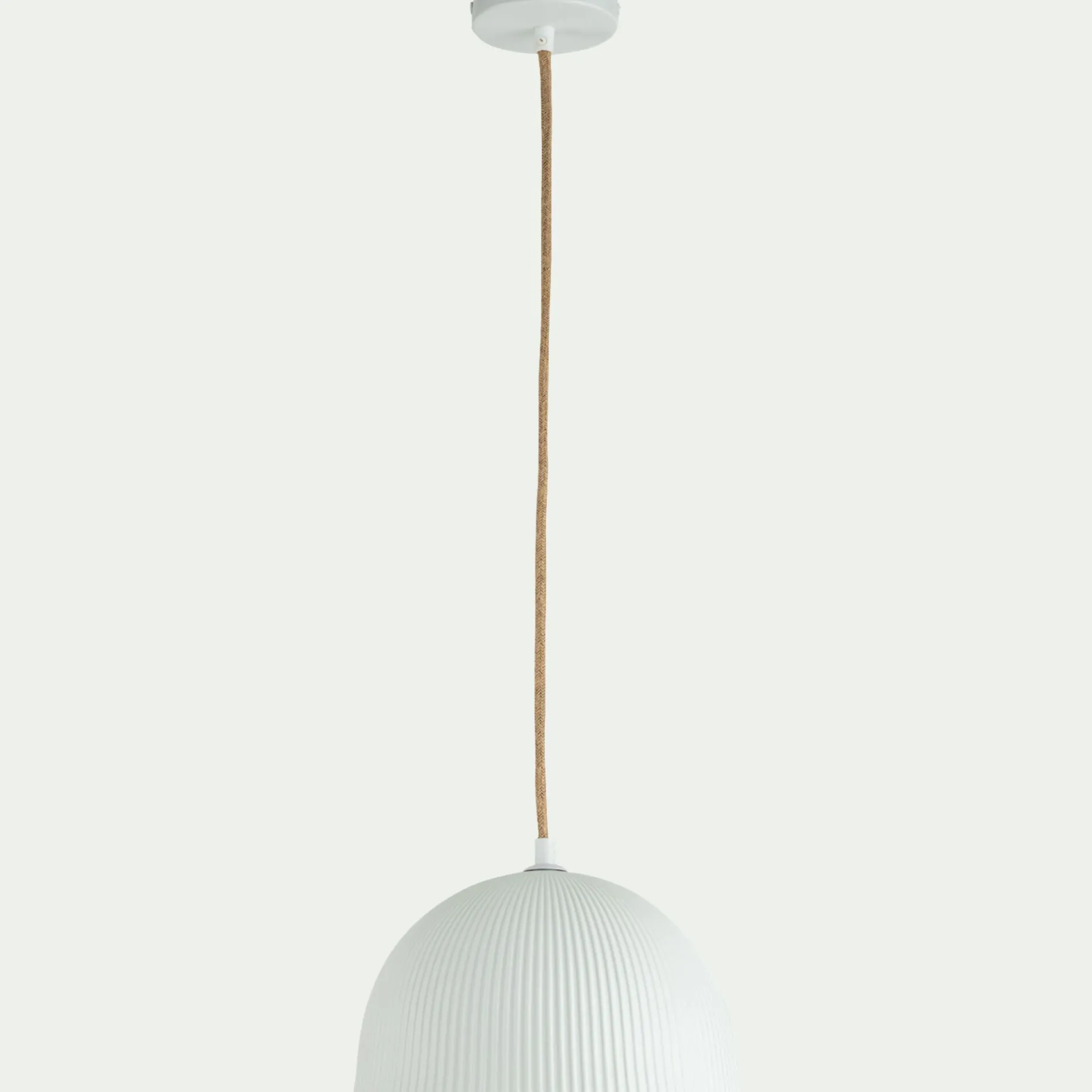 Suspension électrifiée en porcelaine striée D24cm - blanc