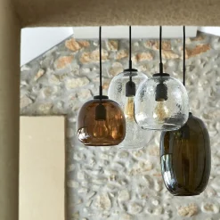 Suspension électrifiée en verre D20cm - marron