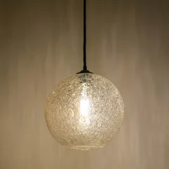 Suspension électrifiée en verre texturé D25cm - transparent