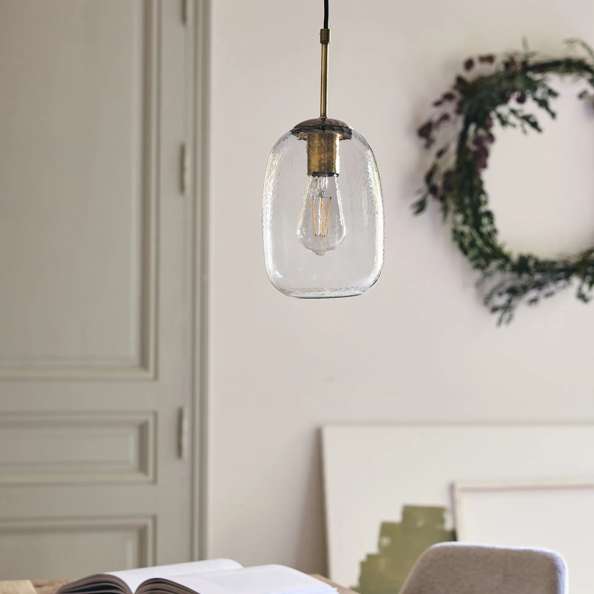 Suspension électrifiée en verre D15,5cm - transparent