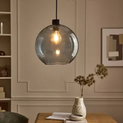 Suspension électrifiée en verre d30cm - bleu ciel