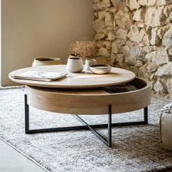 Table basse avec plateau rotatif en bois - bois clair D85xH37,5cm