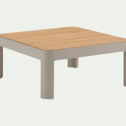 Table basse de jardin carrée en teck et aluminium - beige