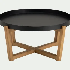 Table basse de jardin en acier et acacia D84cm - noir