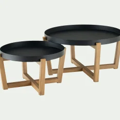 Table basse de jardin en acier et acacia D84cm - noir