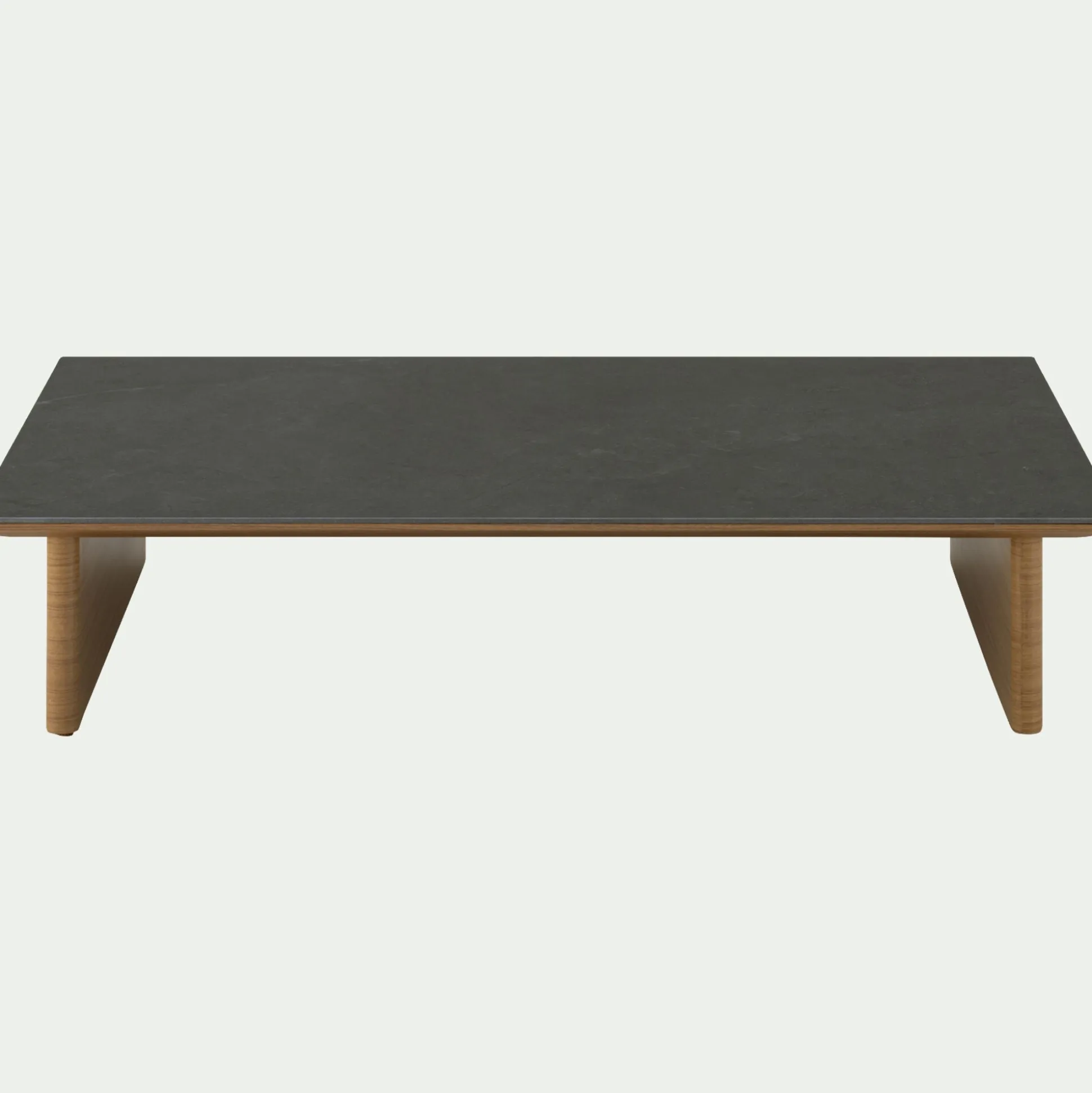 Table basse de jardin en aluminium effet bois et céramique - noir