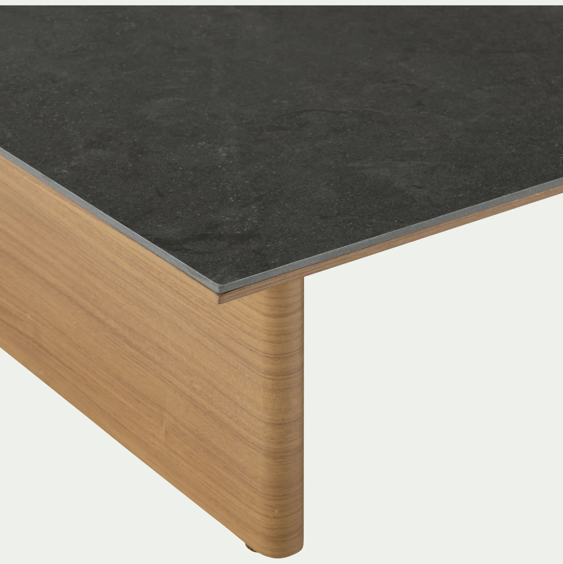 Table basse de jardin en aluminium effet bois et céramique - noir