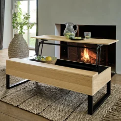 Table basse en bois avec plateau relevable - naturel