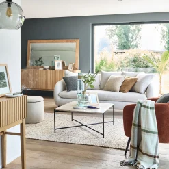 Table basse en travertin et acier L78x78cm - blanc