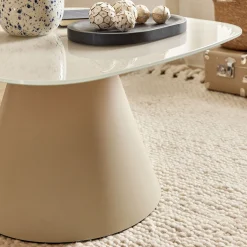 Table basse en verre trempé et acier L70cm - blanc écru