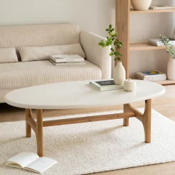 Table basse ovale en bois L126xl70cm - blanc