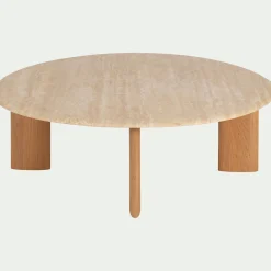 Table basse ovale en travertin et bois L115,5xl102xH37cm - beige