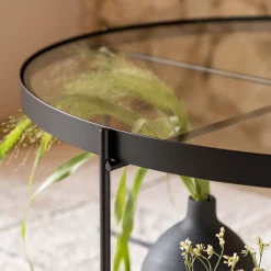 Table basse ronde en acier et verre trempé - noir D72,6xH40cm
