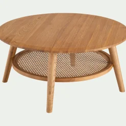 Table basse ronde en chêne et rotin D90cm - bois clair