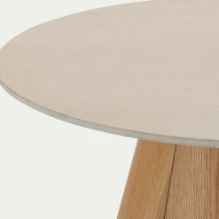 Table basse ronde en céramique et bois D80cm - beige