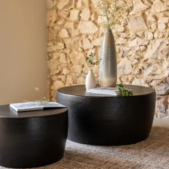 Table basse ronde en tôle d'aluminium D90xH42cm - noir