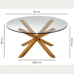 Table basse ronde en verre et piétement métal effet bois - transparent
