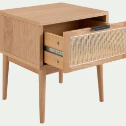 Table de chevet en bois et cannage 1 tiroir L45xl40xH50cm - bois clair