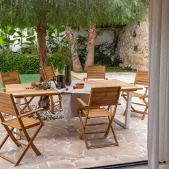 Table de jardin en teck et aluminium - bois clair (8 places)