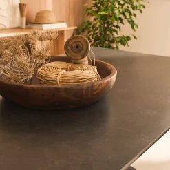 Table de repas extensible en céramique et verre trempé - noir (6 à 10 places)