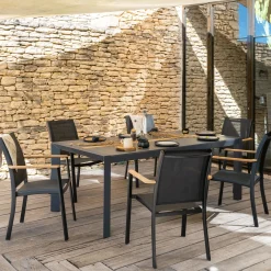 Table de repas jardin en duraboard et aluminium - noir (8 places)
