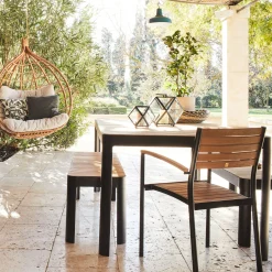 Table de repas jardin en aluminium et teck - bois clair (8 places)