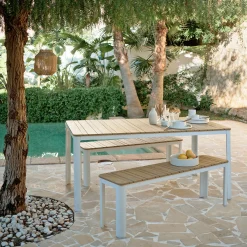 Table de repas jardin en aluminium et polywood- blanc (6 places)