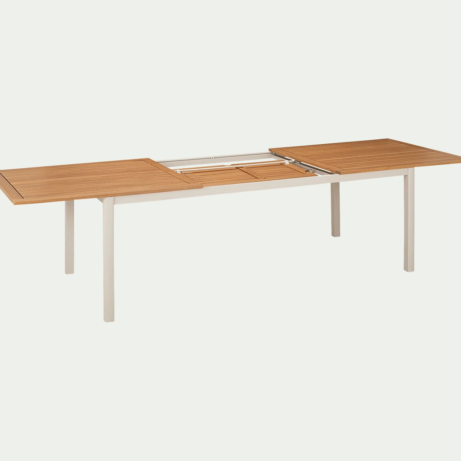 Table de repas jardin extensible en eucalyptus et aluminium - blanc écru (8 à 12 places)