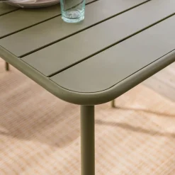 Table de repas jardin fixe carrée en acier - vert kaki (2 places)