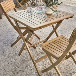Table de repas jardin pliante carrée en acacia huilé - bois foncé (2 places)