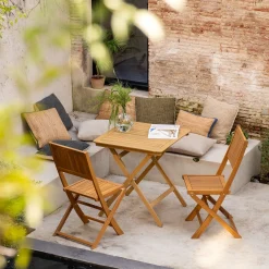 Table de repas jardin pliante carrée en acacia huilé - bois foncé (2 places)