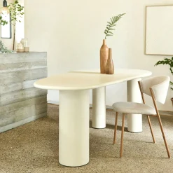 Table de repas organique en bois - blanc écru (8 à 10 places)