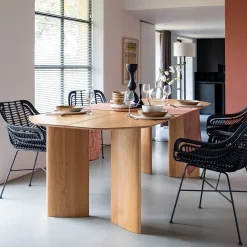 Table de repas ovale fixe en chêne massif - bois clair (8 places)