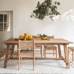 Table de repas rectangulaire en bois de teck - bois clair (8 places)