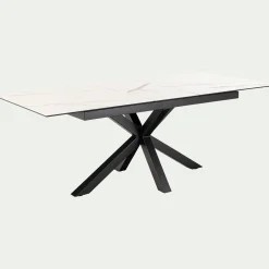 Table de repas rectangulaire extensible en céramique - blanc (6 à 8 places)