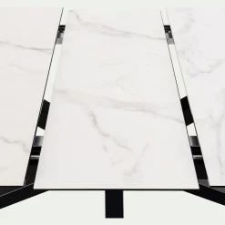 Table de repas rectangulaire extensible en céramique - blanc (6 à 8 places)