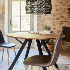 Table de repas ronde effet chêne - bois foncé (4 places)
