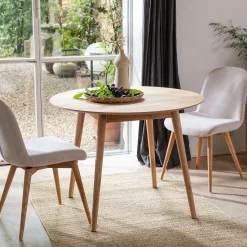 Table de repas ronde en bois de chêne - bois clair (4 places)