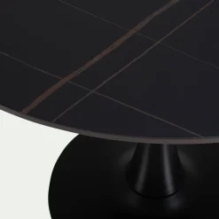 Table de repas ronde en bois et céramique - noir (4 places)