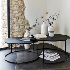 Tables basses gigognes rondes en métal - noir