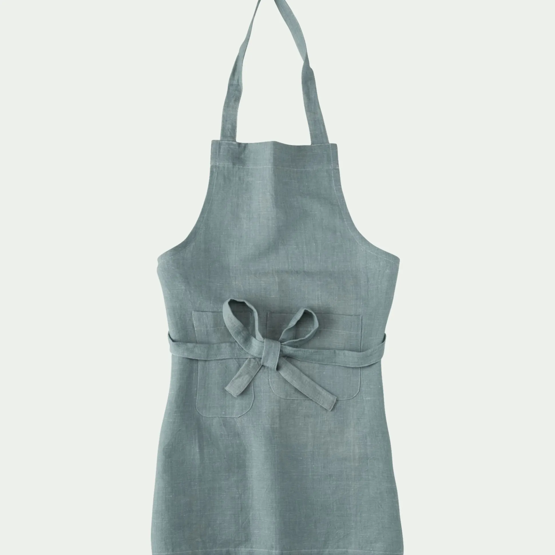 Tablier effet froissé en lin et coton - bleu calaluna