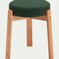 Tabouret bas en bois de frêne et tissu H45cm - vert cèdre