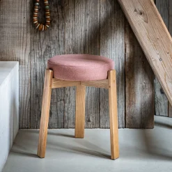 Tabouret bas en bois de frêne et tissu H45cm - brun rhassoul