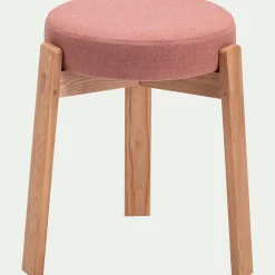 Tabouret bas en bois de frêne et tissu H45cm - brun rhassoul