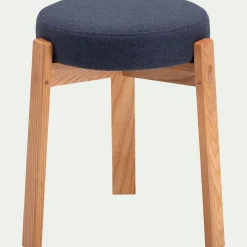 Tabouret bas en bois de frêne et tissu H45cm - bleu ceou