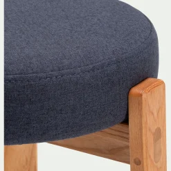 Tabouret bas en bois de frêne et tissu H45cm - bleu ceou