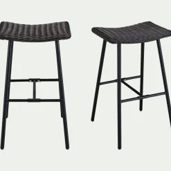 Tabouret de bar en fer et résine tressée H72cm - noir