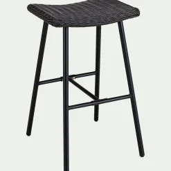 Tabouret de bar en fer et résine tressée H72cm - noir
